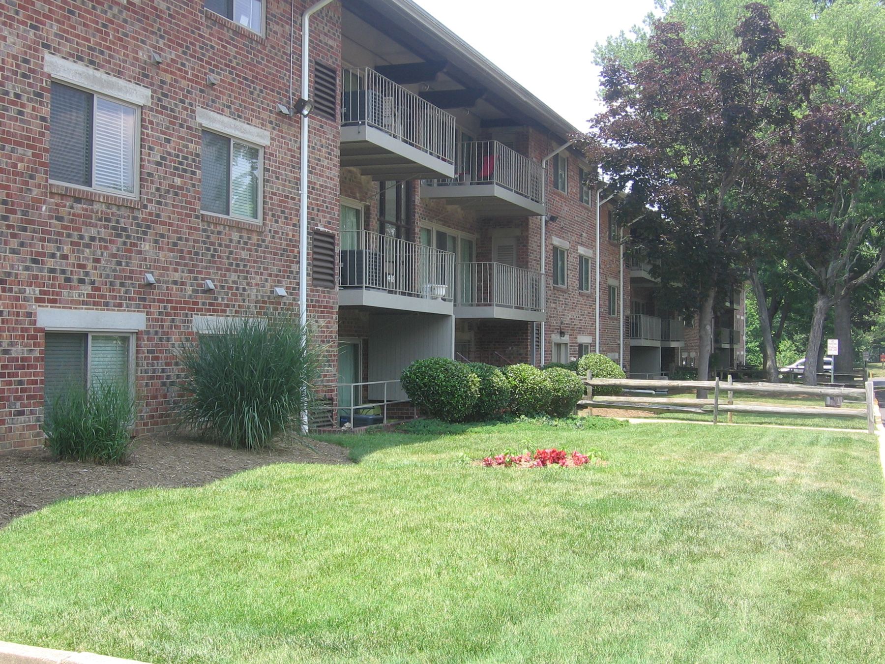 Skyview brick buildings and lawn